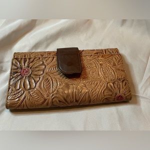 Vintage Brown Ladies Leather Wallet Floral Embossed